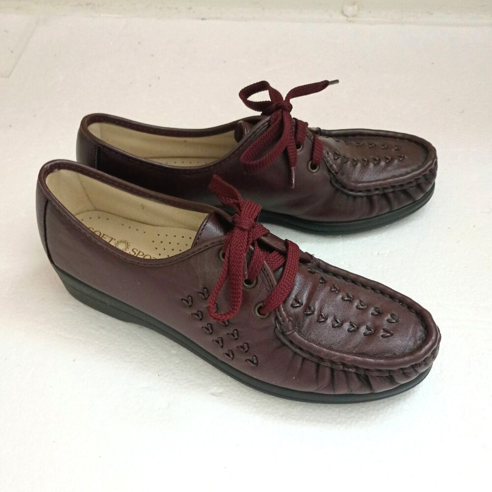 Soft Spots Bonnie Leather Oxford Shoes 8 Brown Lace Up Soft Weaved